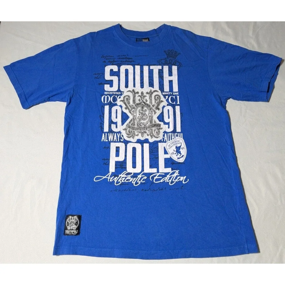 VTG Y2K SOUTHPOLE Applique‎ Patch Blue Graphic T-Shirt - Men XL